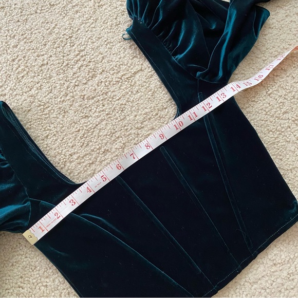 Zara Velvet Corset Cropped Long Sleeve Top Velour Green Festive Size Small S - Picture 8 of 12